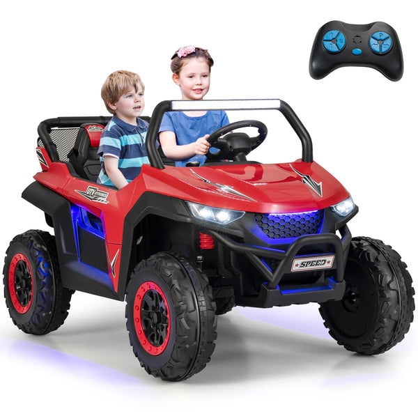 Kids Electric UTV, 2-Seater 12V Battery Powered Toy Car with Remote Control, Lights, Bluetooth, MP3, USB, FM, High/Low Speed & Suspension Spring, Children Ride on Car for 3-8 Years Old (Yellow)