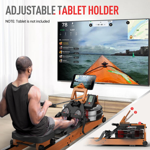 JOROTO Wood Rowing Machine for Home Gym,Oak Wood Foldable Rower Machine with Bluetooth, Adjustable Tablet Holder - 330LS Weight Capacity