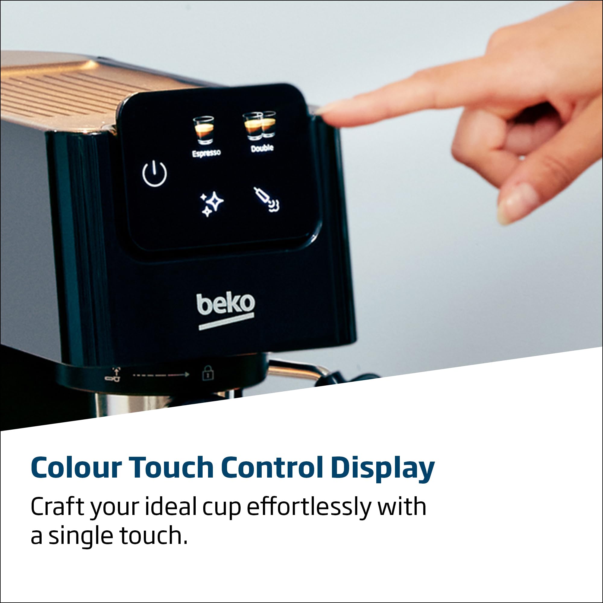 Beko CaffeExpertoTM CEP5304X Semi Automatic Espresso machine | Colour Touch Display | Integrated Milk Jug | Dual Nozzle | 15 Bar pressure | Silver | Easy cleaning