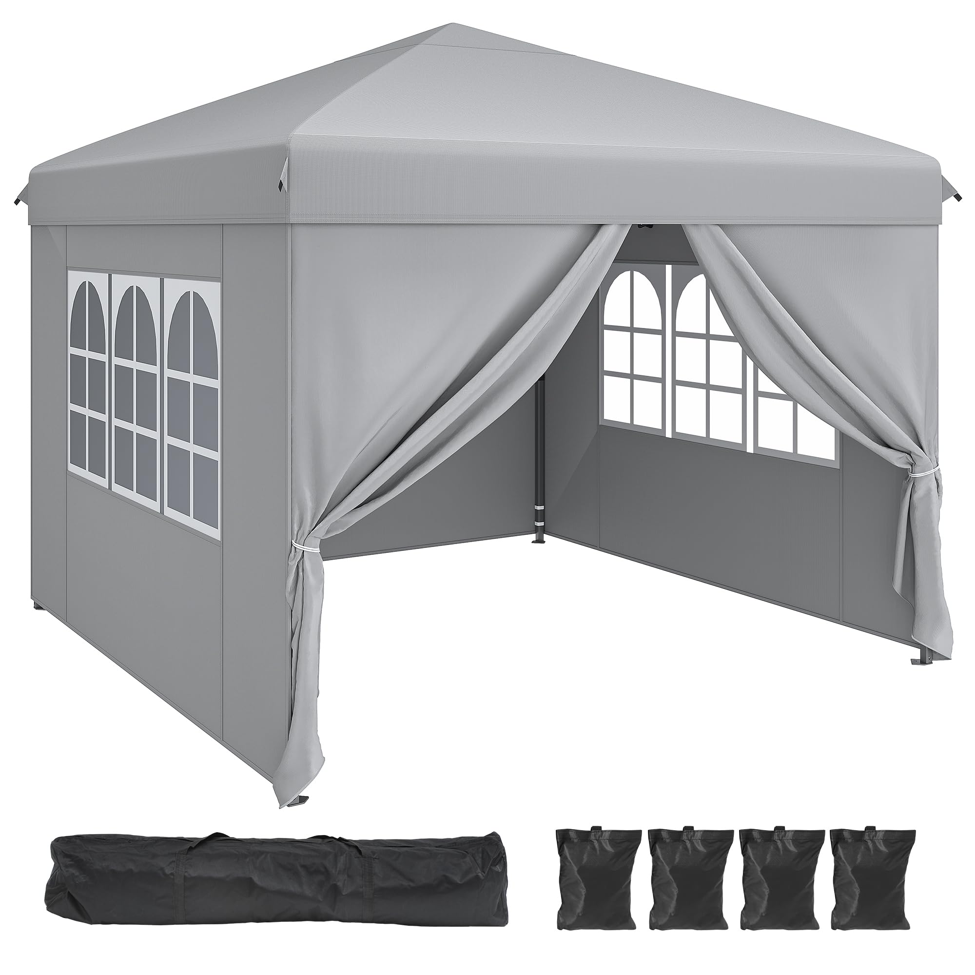 YITAHOME 3x3M Outdoor Pop Up Gazebo with Sides and Windows, Waterproof Folding Garden Canopy All Seasons Camping Gazebo Anti-UV with Adjustable Height Stakes Rope Carry & Weight Bags for Party Event
