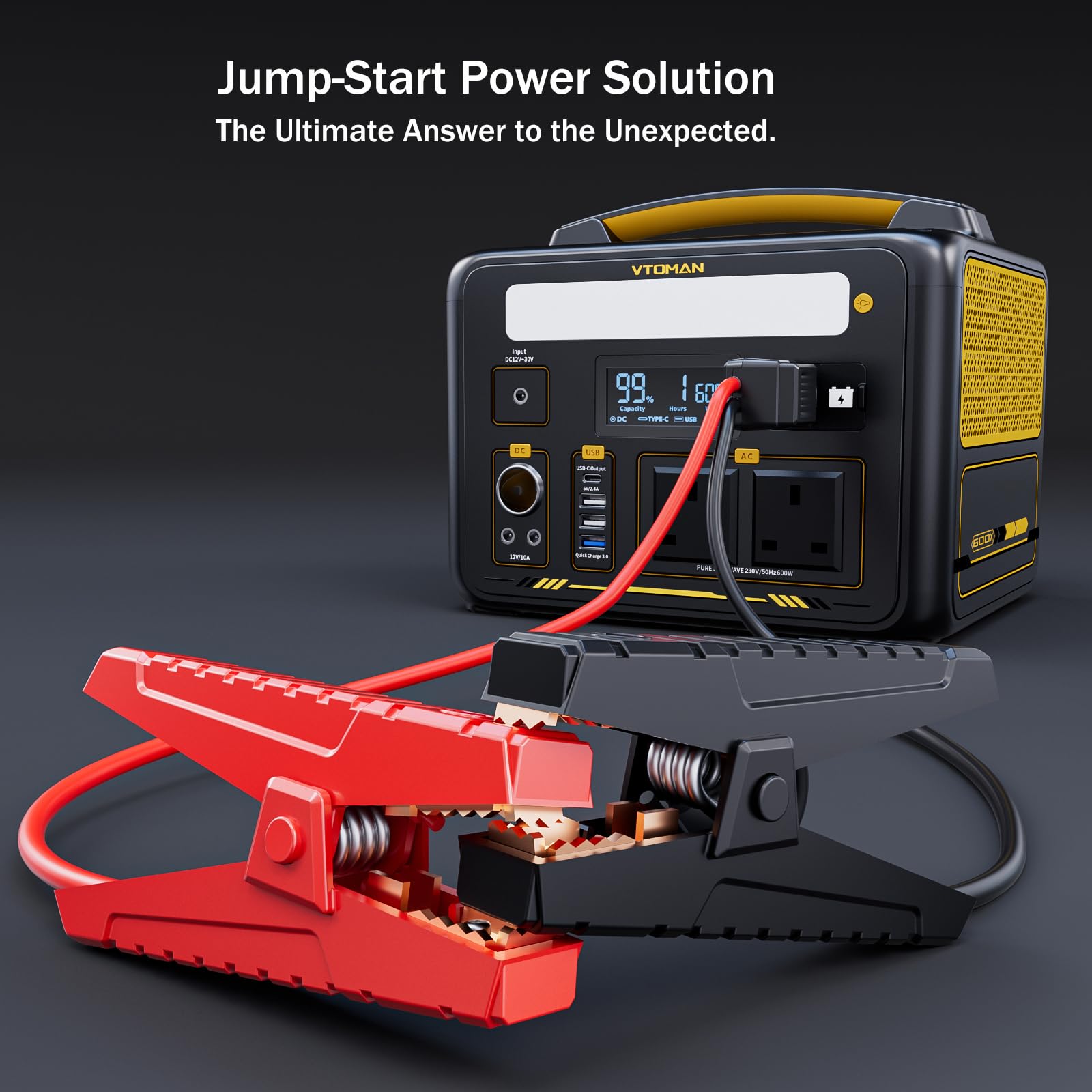 VTOMAN Jump 600X Portable Power Station 600W - 299Wh Solar Generator LiFePO4 Battery Power Station with 600W Pure Sine Wave (Surge 1200W) AC Outlet, PD 60W USB-C, 3x Regulated 12V/10A DC for Camping