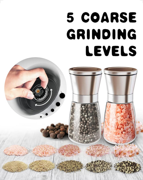 Salt and Pepper Grinder Set, Adjustable Coarseness Salt Shakers, Premium Ceramic Glass Body Salt and Pepper Mills [Without Spice Content]