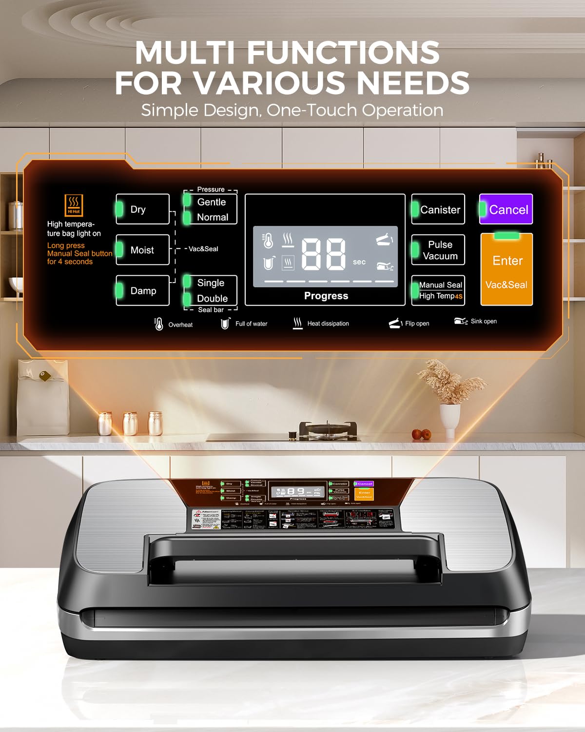 95 kPa Vacuum Sealer Machine, 230W Food Vacuum Sealer with Double Heat Seal 10-In-1 Multi Modes Vac Pack Machine Set with Cutter, 1 Bag Roll & 10 Precut Bags and Accessory Hose