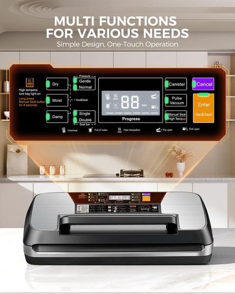 95 kPa Vacuum Sealer Machine, 230W Food Vacuum Sealer with Double Heat Seal 10-In-1 Multi Modes Vac Pack Machine Set with Cutter, 1 Bag Roll & 10 Precut Bags and Accessory Hose