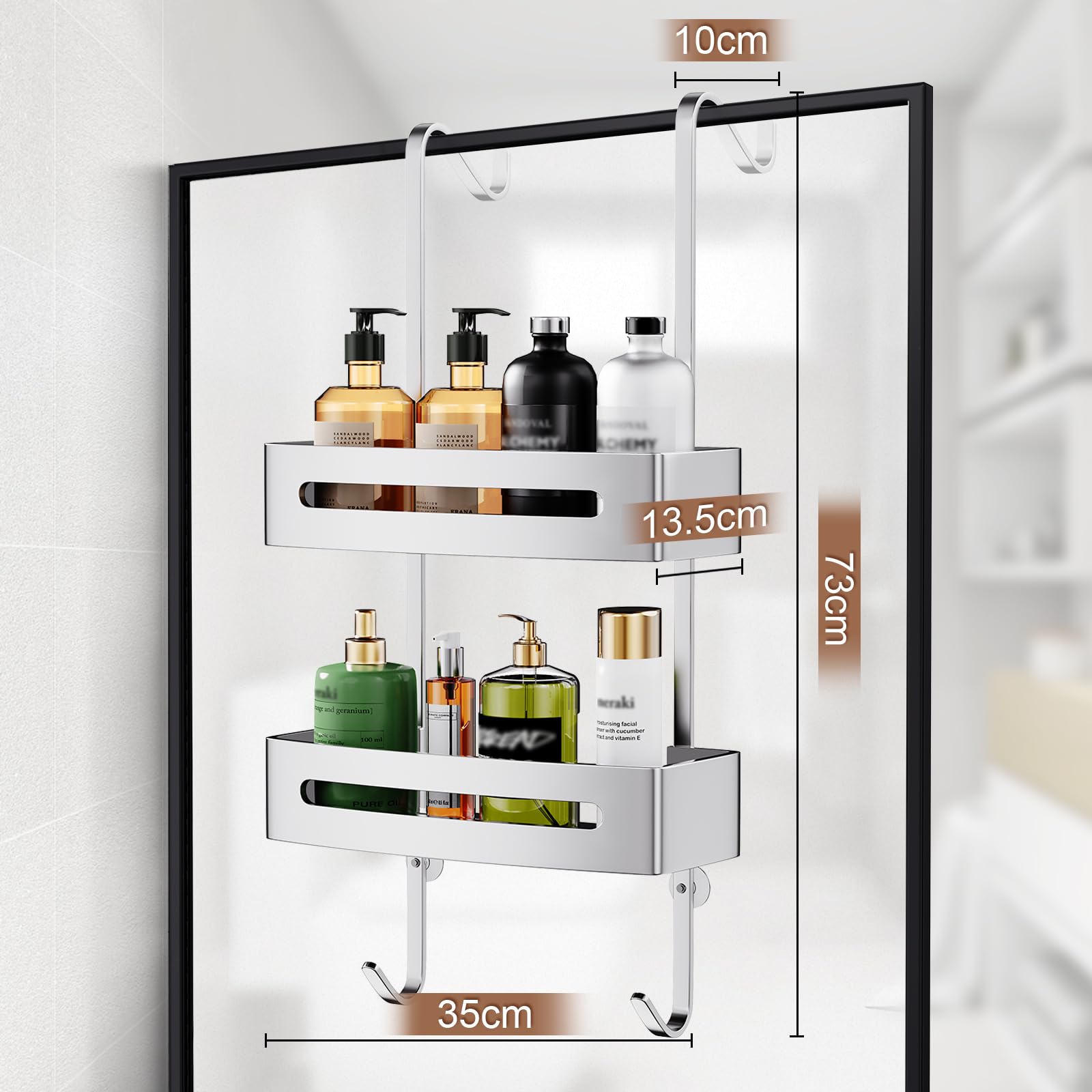 Ajex Shower Caddy Hanging,Over Door Shelf Storage with 2 Tier Rack Hanging, No Drilling Stainless Material Shower Shelf Bathroom Organizer,Storage