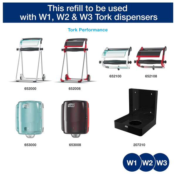 Tork 130070 Heavy-Duty Wiping Paper / 2 Ply Absorbent Paper Roll Suitable for Tork W1 Wipers Wall/Floor/Standard System / Blue / 1 x 340m / Ø 37.5cm