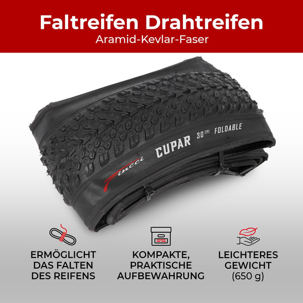 Fincci Pair 26 Inch Bike Tyres - Set Foldable Mountain Tyres 26 x 2.125 with 26 inch Inner Tube Schrader Bicycle Valve for MTB/Cross Country, Road