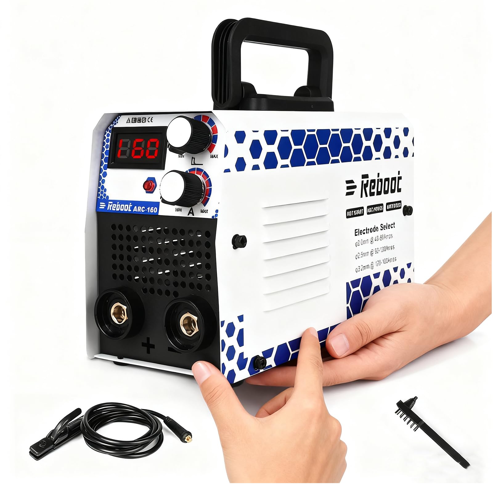 Reboot Arc Stick/MMA 2 in 1 Welder,160Amp 220V Portable Mini Welding Machine IGBT Digital Display LCD Hot Start Arc Force Anti-Stick for DIY Enthusiasts & Professionals