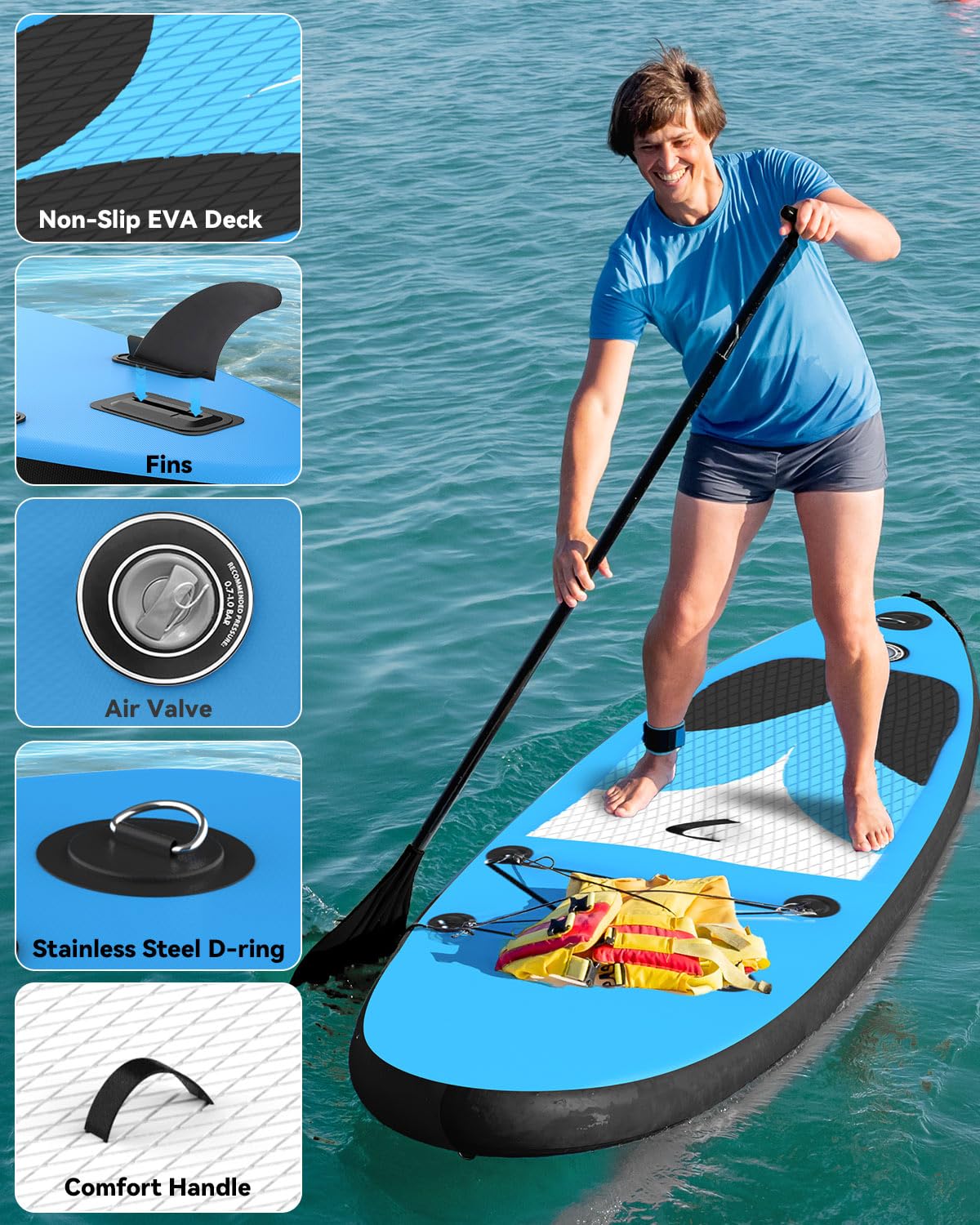 Inflatable Stand Up Paddle Board 10'5''×30''×6'', SUP Inflatable Paddle Boards Ultra Light Surfing Board Kit for Adults, Set with Adjustable Paddle Hand Pump Fin Backpack Phone Case Repair Kit