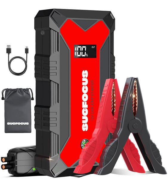 Jump Starter Power Pack, 2500A Car Battery Booster Jump Starter (for 8.0L Gas or 6.5L Diesel Engine), Car Jump Starter Power Bank, Battery Jump Starter with Jump Leads, LED Light/USB QC3.0