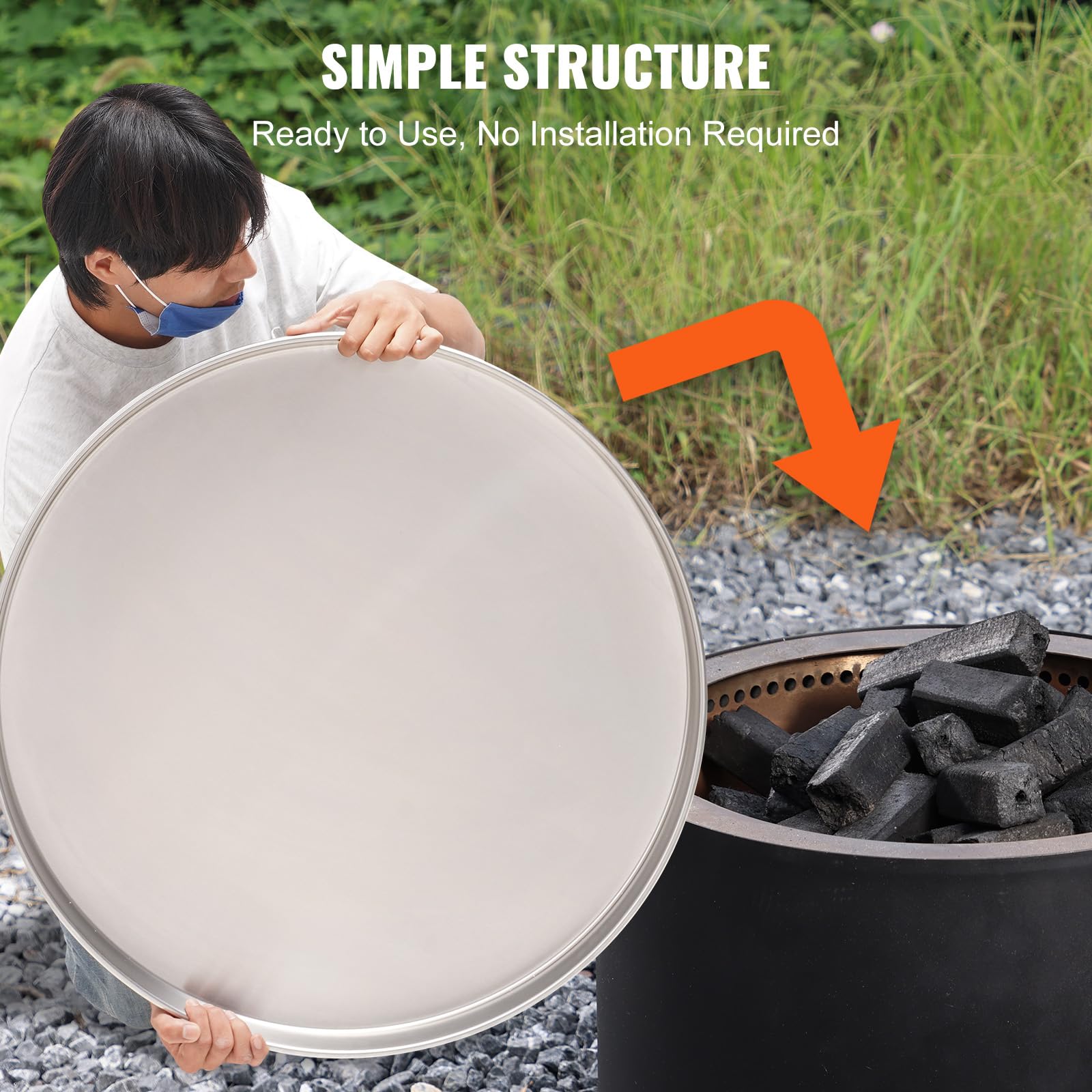 VEVOR Fire Pit Cover Lid, 20" Portable Firepit Spark Screen,Stainless Steel Steel Metal Cover, Easy-Opening Outdoor Wood Burning and Camping Stove