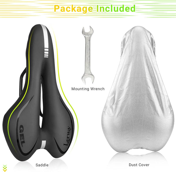 LERWAY Mountain Bike Saddle,Comfortable Bike Seat,Gel Bicycle Saddle,Waterproof Black Memory Sponge Cycling Seat,Breathable PU Leather Cycling Saddle