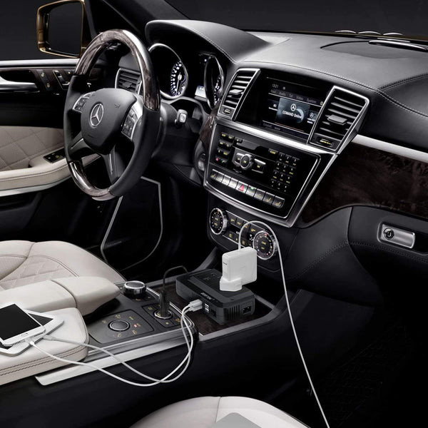 BESTEK 200W Power Inverter DC 12V to AC 230V 240V Dual Socket Car Voltage Converter Transformer with 4 USB Car Charger