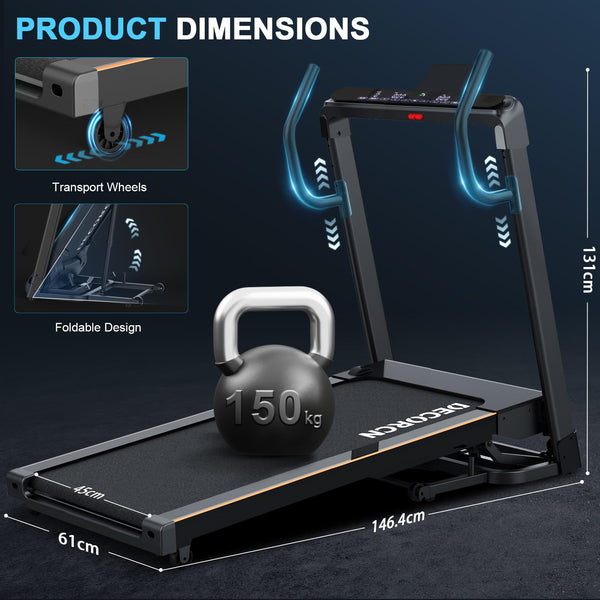 Decorcn Folding Treadmill for Home, 4.5HP, 20 Auto Incline, 1km/h-16km/h, 150KG limited, Running Machine for Heavy People with LED, Bluetooth Speakers, Silent Walking Pad