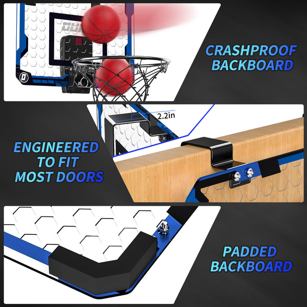 TEMI Basketball Hoop Indoor With 4 Balls, Over The Door for Kids and Adults, Toy Gift for Boys Girls Age 3-12 Years