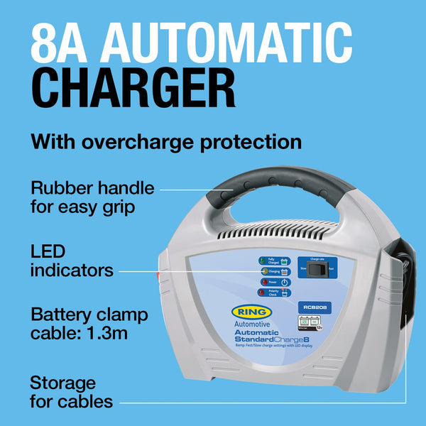 Ring RCB212, 12A Battery Charger, 12V Lead Acid and Gel Batteries, Vehicles up to 3.0L