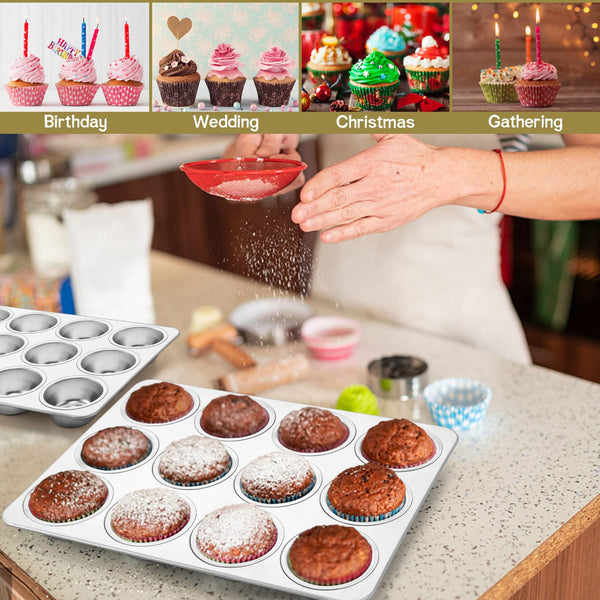 Homikit 2 Pack Muffin Tin, Stainless Steel 12 Cup Muffin Trays Cupcake Mould, Perfect for Baking Yorkshire Pudding/Pie/Brownies/Cupcakes/Muffin, Non