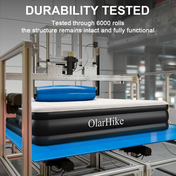 OlarHike Inflatable Mattress, Air Bed Double with Built-in Electric Pump, King Size Blow Up Self Inflating Guest Airbed with Flocked Surface for Camping or Home Use, 190cm L x 140cm W x 46cm H(Black)