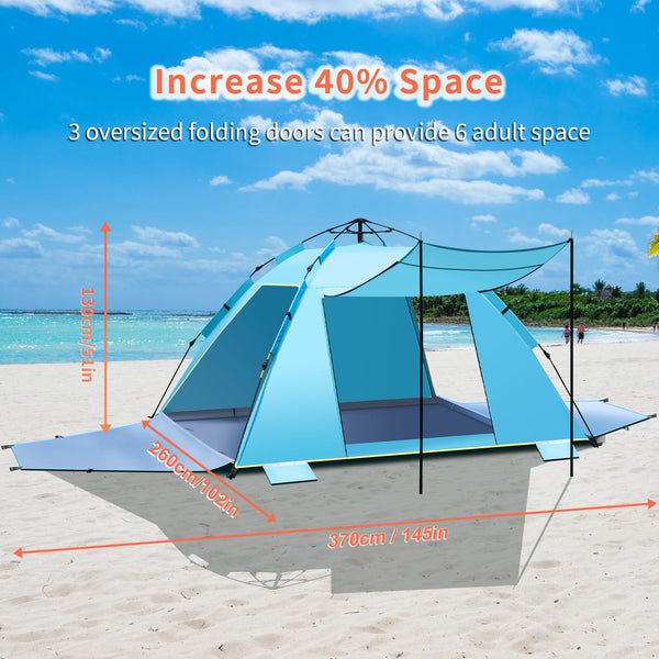 4-5 Person Instant Pop Up Automatic Beach Tent, Extra Large Portable Ventilated Automatic Beach Sun Shelter Tent, UPF 50+ Easy Setup Beach Tent for Picnic,Beach,Garden