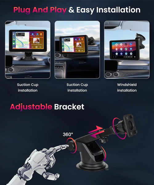 Wireless Carplay Android Auto Screen Portable Car Stereo, Hodozzy 7 Inch HD IPS Touch Screen Car Radio with OTA SuperLink/Mirror Link/Bluetooth/Voice Control/AUX/FM Transmitter+HD Backup Camera