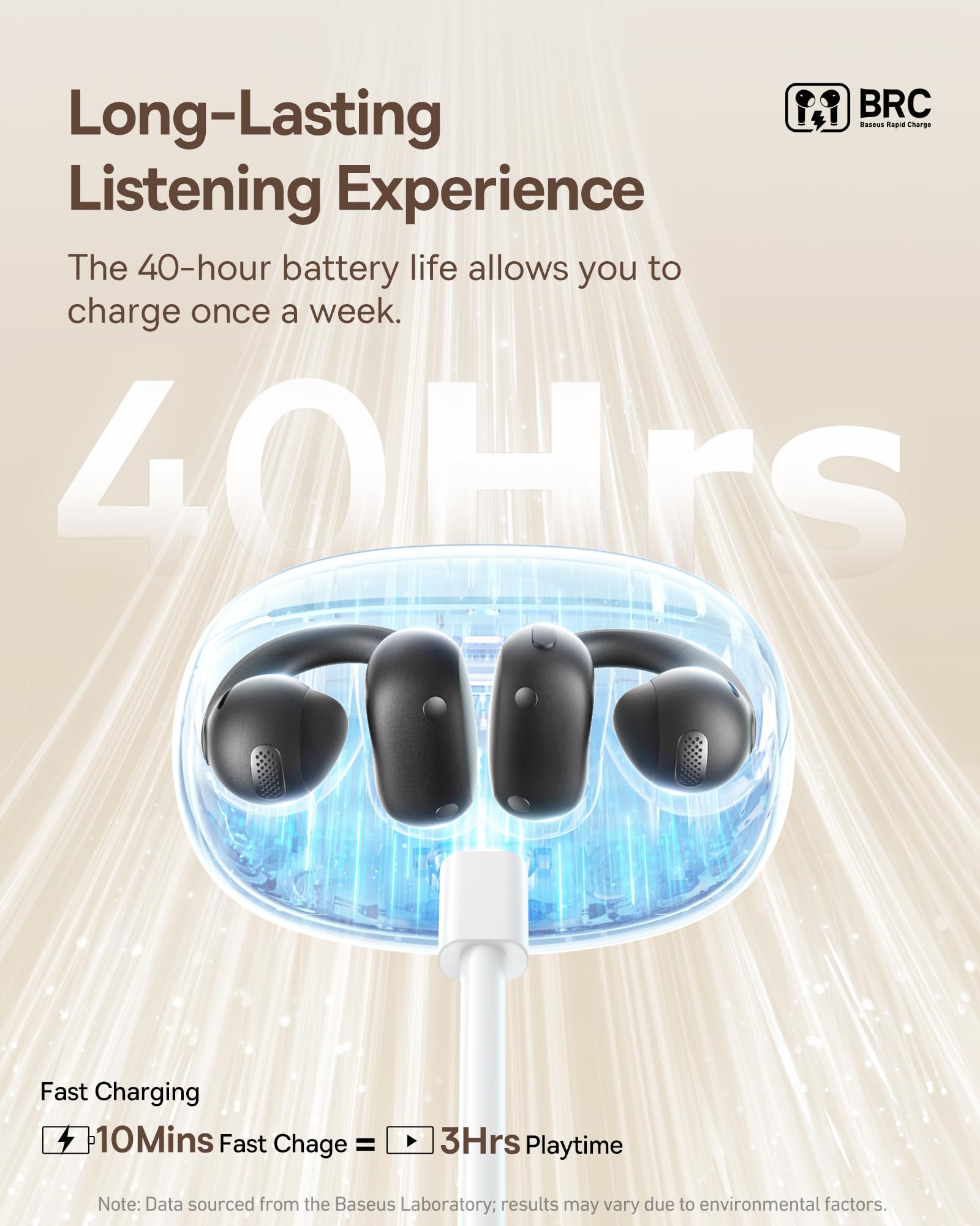 Baseus Bowie MC1 Open-Ear Headphones – Lightweight Bluetooth Air Clip with 40H Battery Life & Bass Ai HiFi Sound Quality & Bluetooth 5.4, (5.2g) with IP57 for Sports & Travel - White