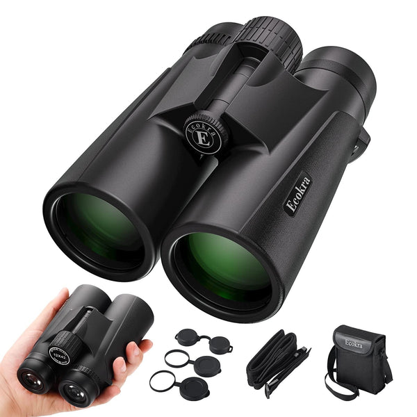 Ecokra 12x42 HD Binoculars for Adults, Super Bright High Power Compact Binoculars with Large View, Clear Low Light Night Vision, BAK4, FMC Prisms for Bird Watching Hunting Stargazing