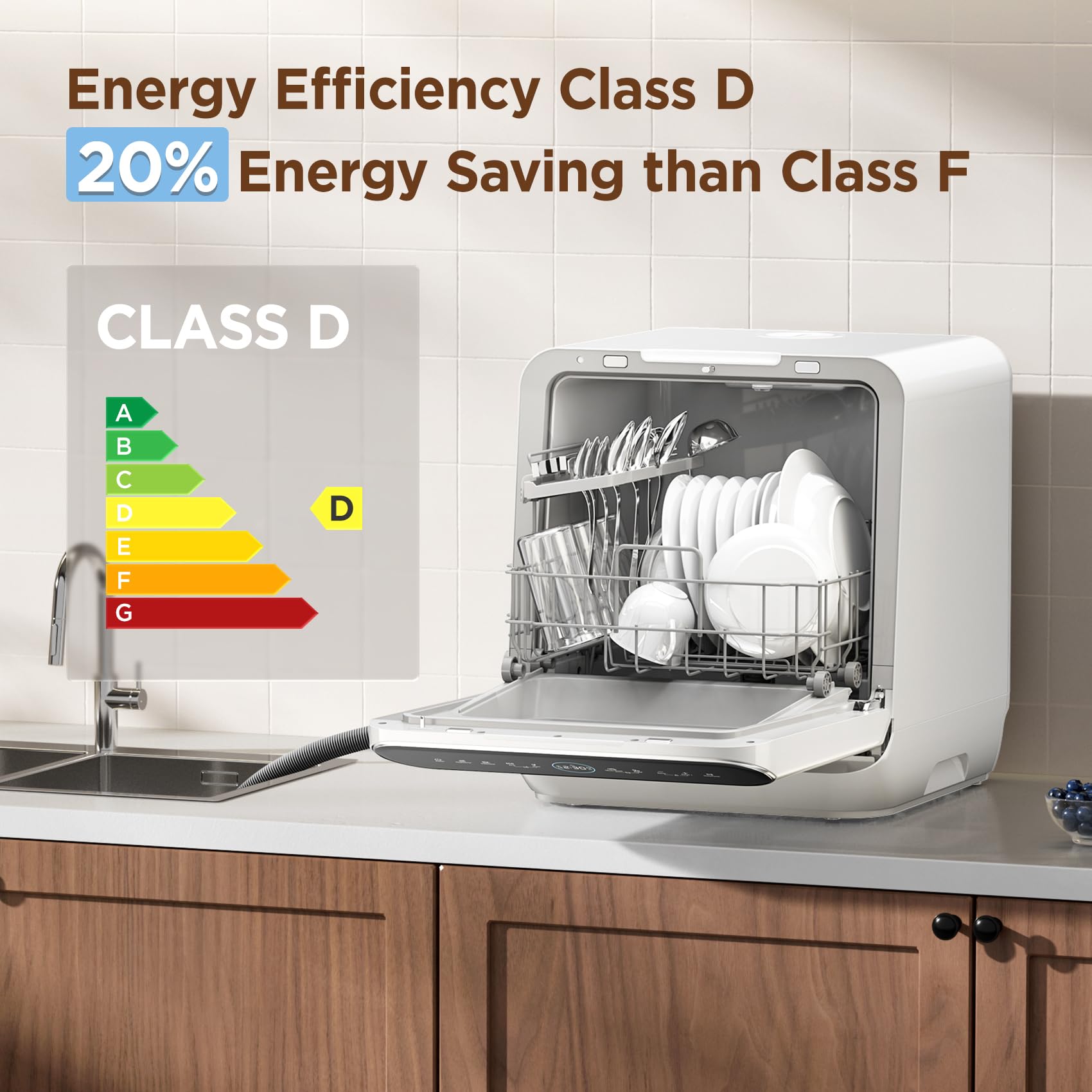 COMFEE' Table Top Dishwasher with 6 Place Settings, Mini Countertop Dishwasher for Small Families, Couples, LED display, Delay Start, 47dB Quiet Noise, White