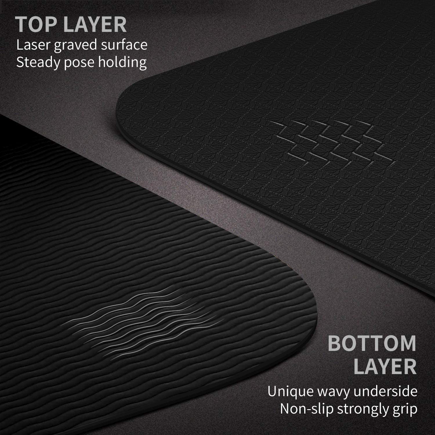 CAMBIVO Large Yoga Mat (213 x 81 x 0.6cm), Extra Long Wide Non Slip TPE Gym Mats with Carrying Strap for Exercise, Fitness, Workout, Pilates (Black)