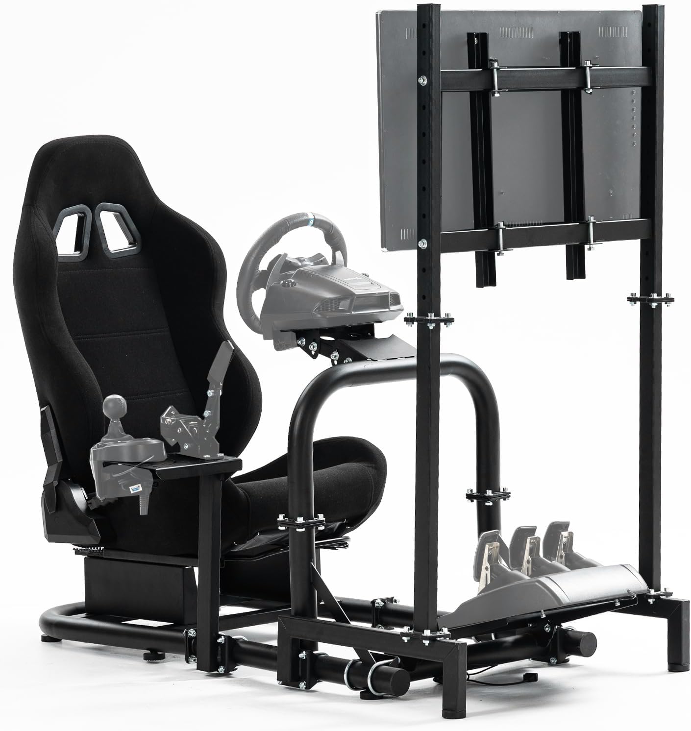 Minneer Pro Adjustable Racing Sim Cockpit With Black Seat, Monitor Fit for Logitech I Thrustmaster I Fanatec G25,G27,G29,G920,G923,T300RS,TX,T300rs Steering Wheel Stand Without Wheels and Pedals