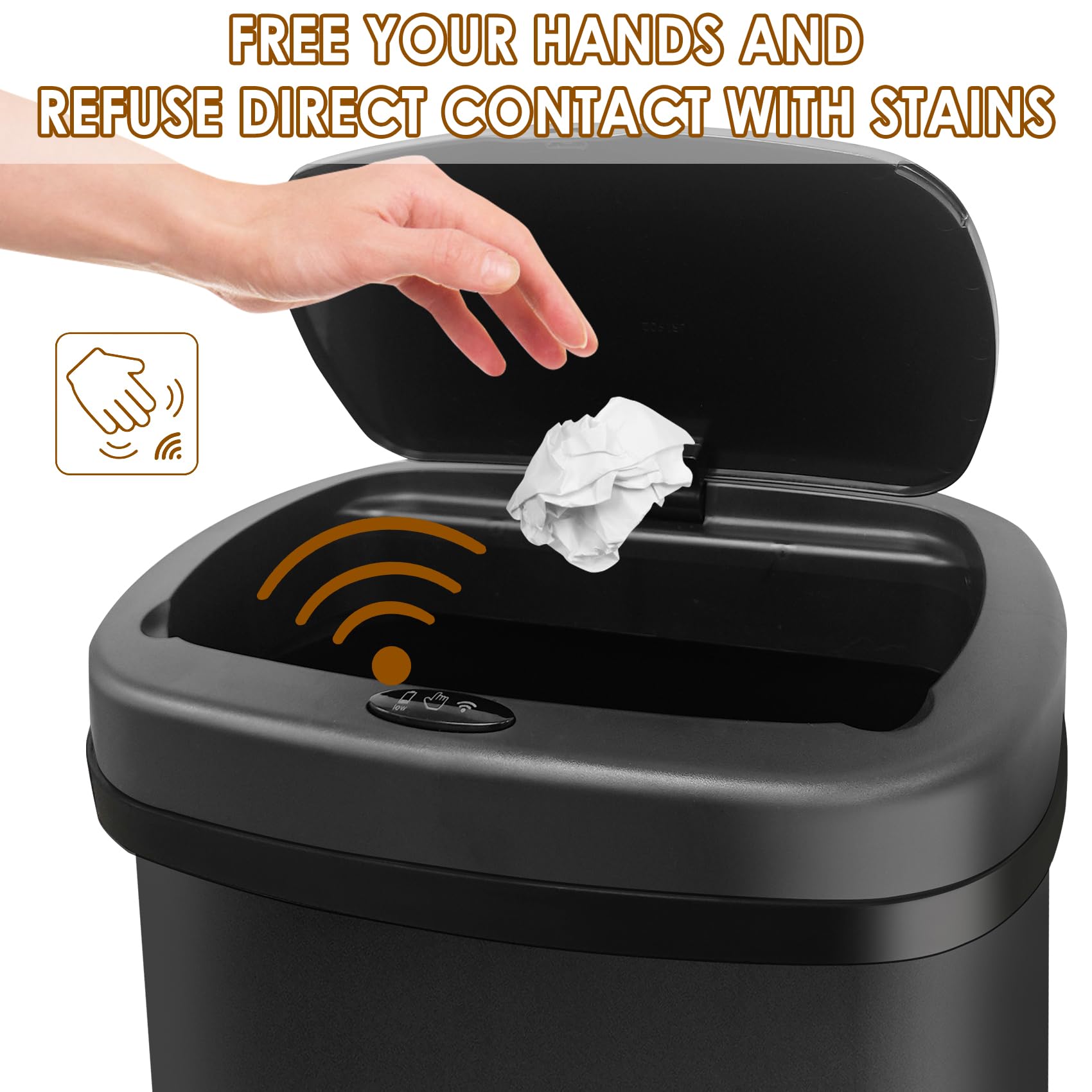display4top Stainless Steel Automatic Touchless Kitchen Bathroom Sensor Bin,Trash Can,Touch Bin (58LRound)