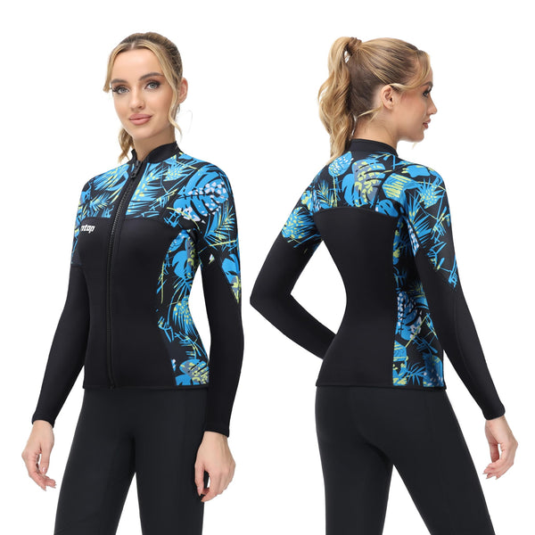 Owntop 2mm Neoprene Wetsuits Jacket for Men/Women, Long Sleeve Front Zipper, Purple, Unisex-Adults, Surfing, Scuba Diving, Paddling, Swimming