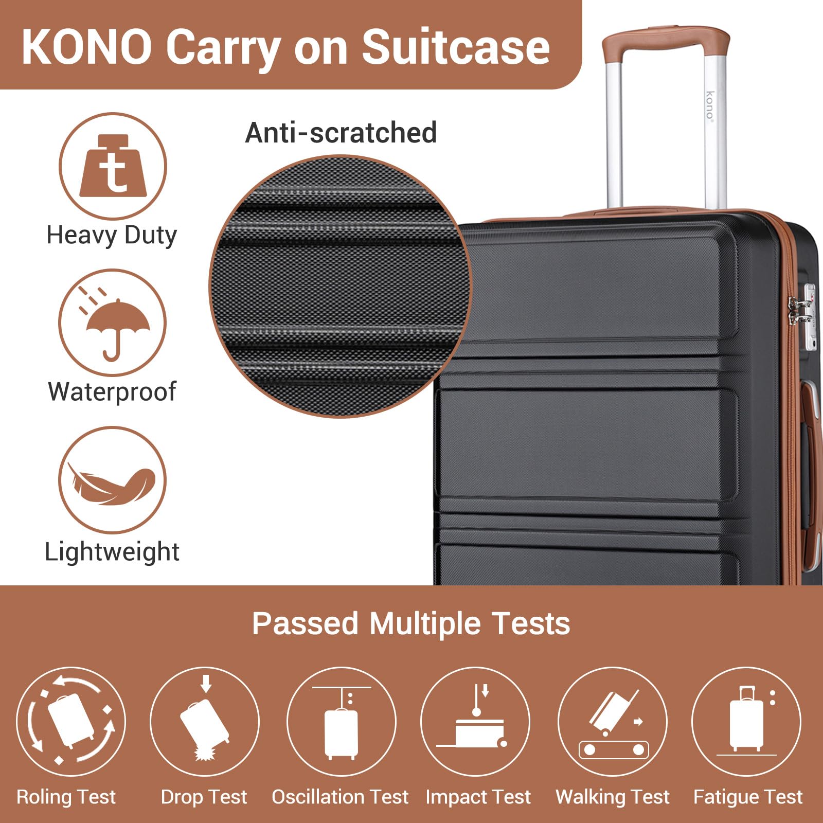 Kono Fashion Hand Luggage Lightweight ABS Hard Shell Trolley Travel Suitcase