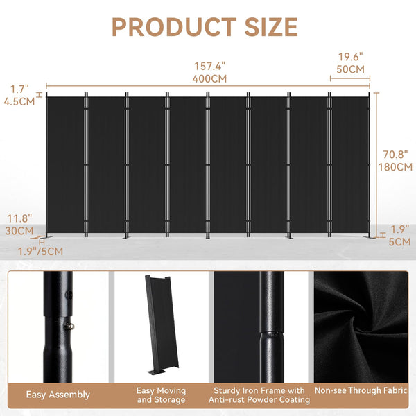 C-Hopetree 6 Panels Room Divider, 180cm Tall Indoor Folding Privacy Screen, Portable Partition Separator, Freestanding Separation Temporary Wall for Office, Bedroom, 304cm W X 180cm H, Black