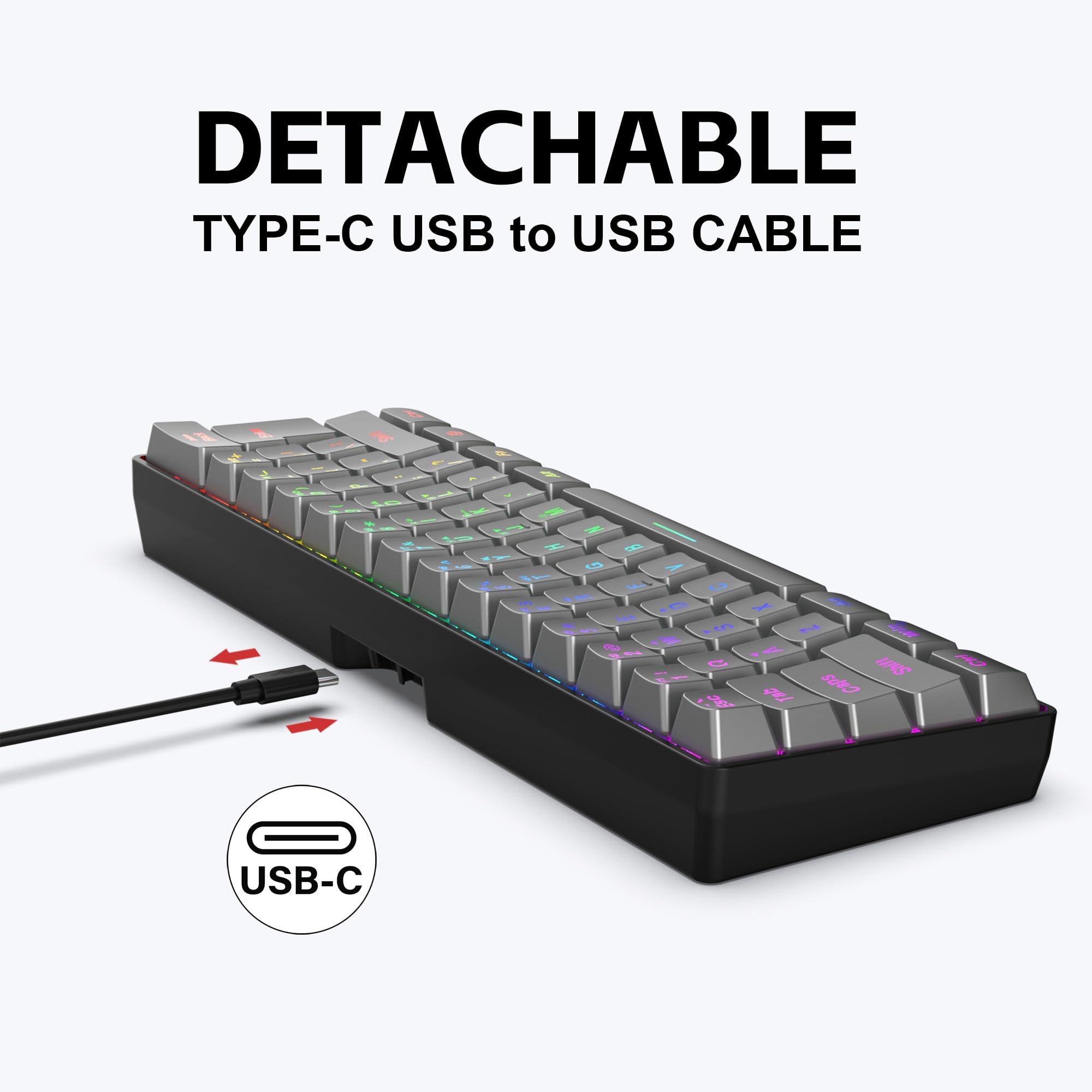 Snpurdiri 60% Wired Mechanical Gaming Keyboard, Mini 61-Key With Red Switches for PC, Windows XP, Win 7, Win 10 (Black-Red)