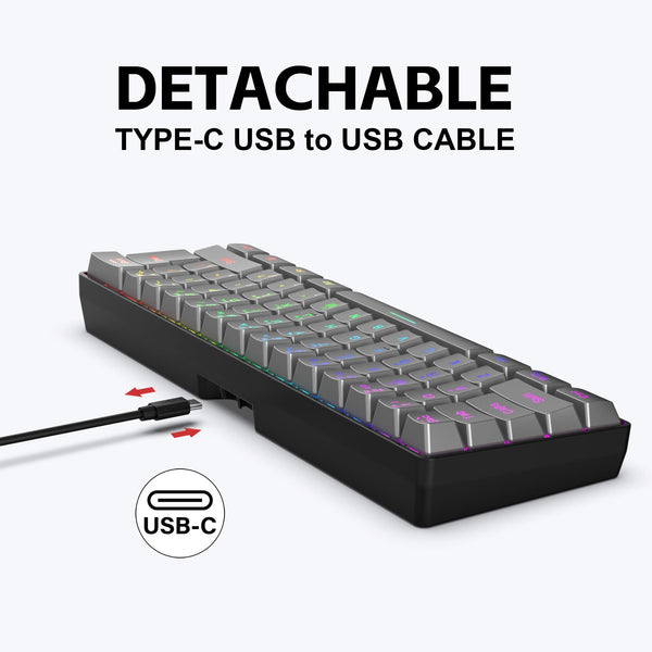 Snpurdiri 60% Wired Mechanical Gaming Keyboard, Mini 61-Key With Red Switches for PC, Windows XP, Win 7, Win 10 (Black-Red)