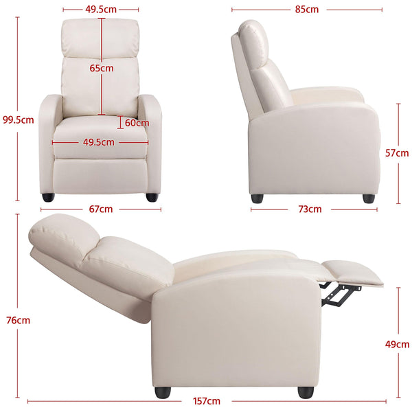 Yaheetech Recliner Armchair Single Padded Seat Boucle Fabric Sofa Lounge Home Living Room Theater Adjustable Leg Rest and Reclining Functions Ivory