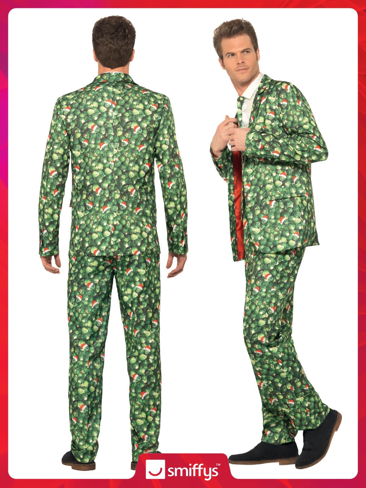 Smiffys Brussel Sprout Suit, Green with Jacket, Trousers & Tie, Stand Out Suits Fancy Dress, Xmas Dress Up Costumes