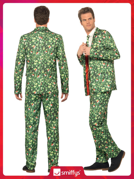 Smiffys Brussel Sprout Suit, Green with Jacket, Trousers & Tie, Stand Out Suits Fancy Dress, Xmas Dress Up Costumes