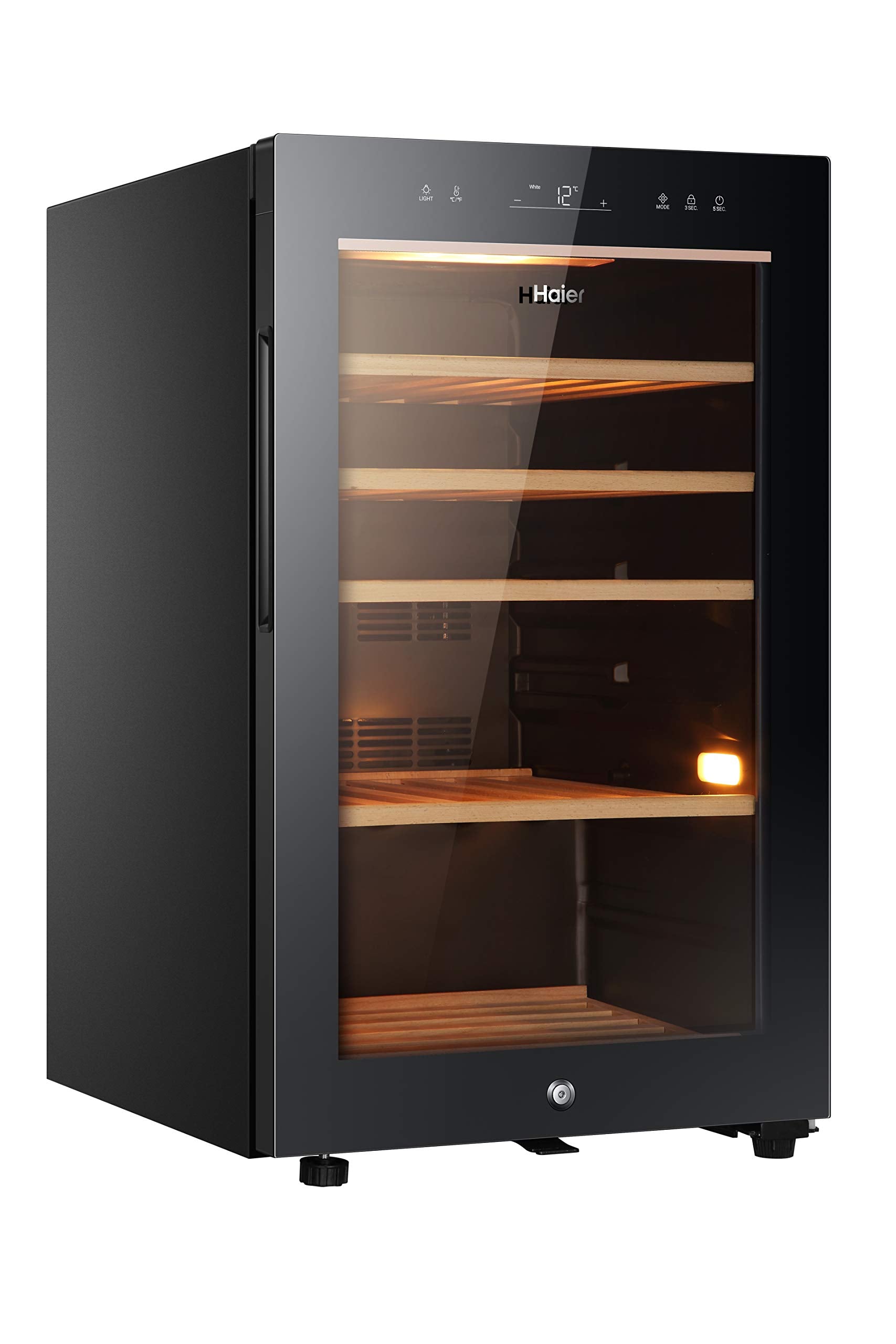 Haier Wine Bank 50 Series 5 Freestanding Wine Cooler, 49 Bottles, Single Zone Temperature, Anti-UV Glass Door, Low Vibration Design, LED Light, hOn App, F Class, Black, 49.7x58.5x82 cm - HWS49GA
