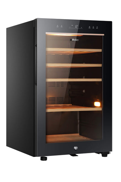 Haier Wine Bank 50 Series 5 Freestanding Wine Cooler, 49 Bottles, Single Zone Temperature, Anti-UV Glass Door, Low Vibration Design, LED Light, hOn App, F Class, Black, 49.7x58.5x82 cm - HWS49GA