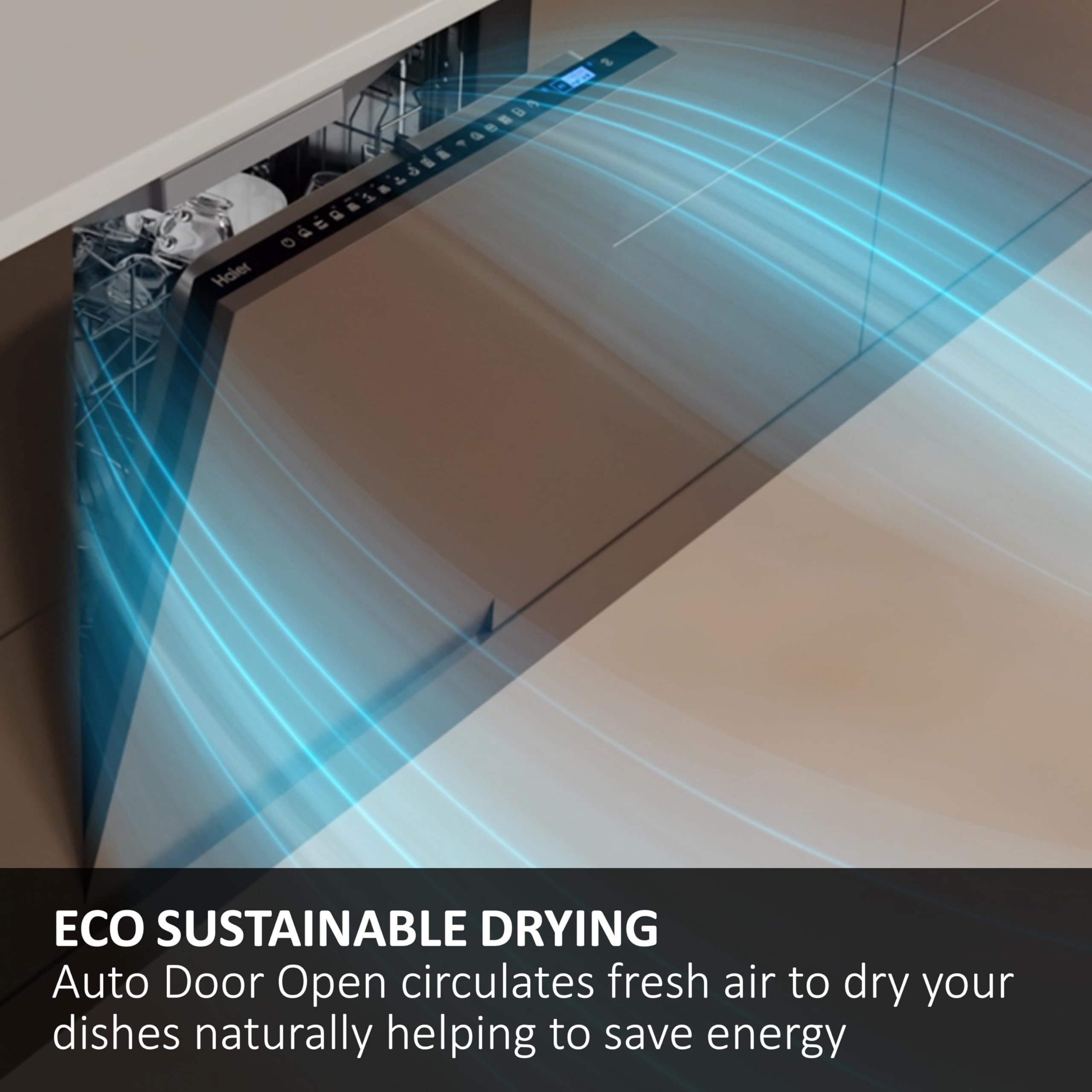 Haier XI1C3TB2FB-80 I-Pro Shine Series 4 Integrated Dishwasher, 11 place Setting, Black Bezel, C Rated