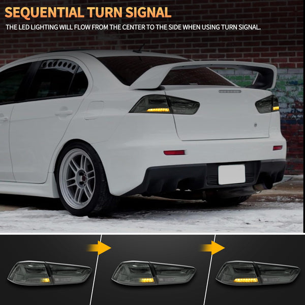 VLAND LED Rear Lights compatible with Lancer & EVO X 2008-2020 (Not Fit fortis/io), w/Sequential indicator, Driver & Passenger Side (Smoked dynamic 2)