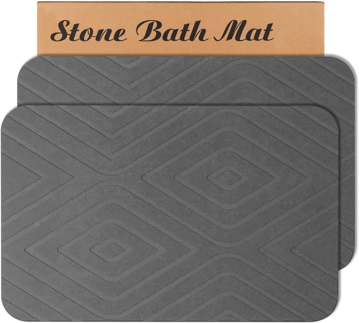 HUMIGA 2 Pack Stone Bath Mat, Diatomaceous Earth Shower Mat, Non-Slip Super Absorbent Quick Drying Bathroom Kitchen Floor Mat, 24x15, Grey