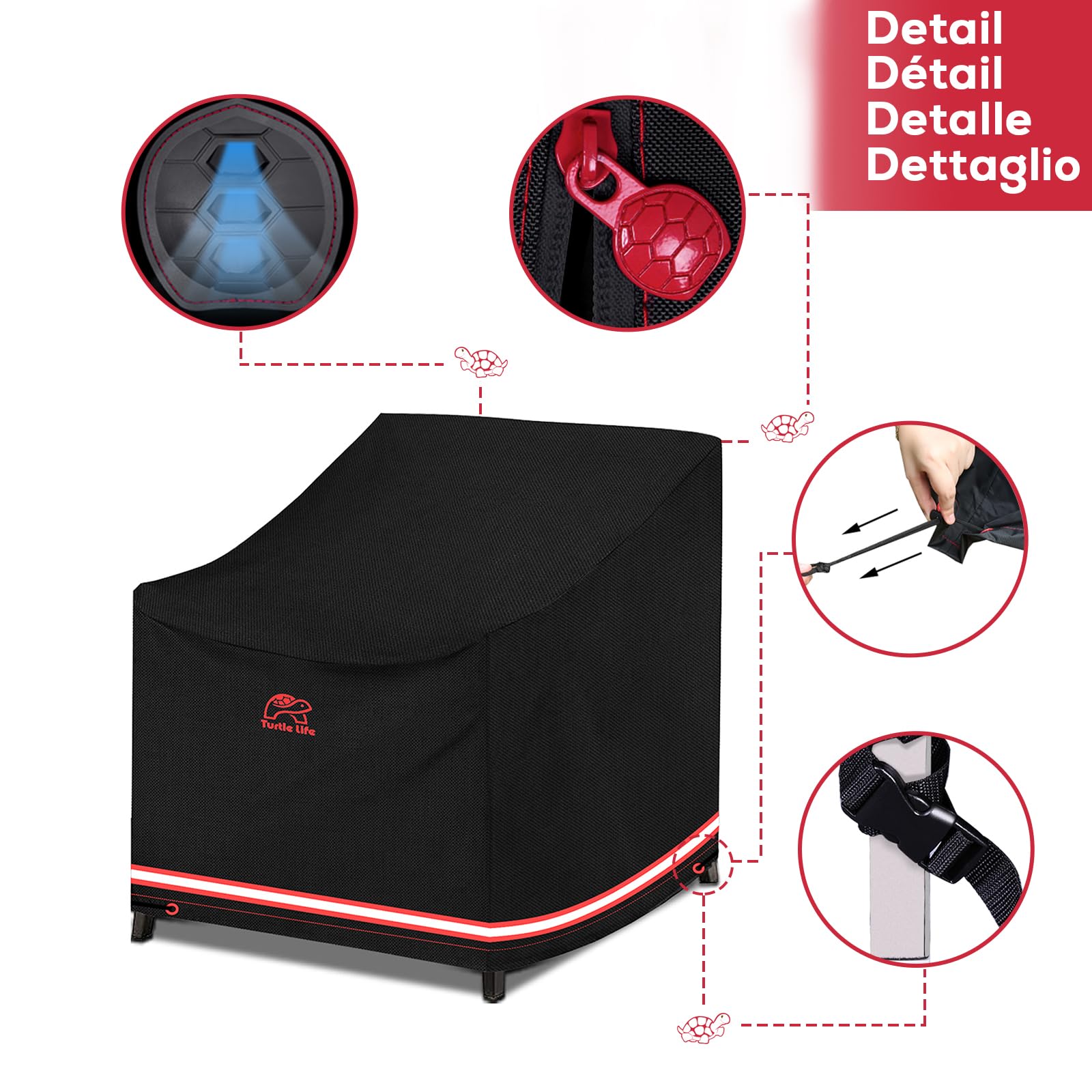 Turtle Life Patio Single Sofa Cover, Waterproof, Windproof, Oxford Fabric with PVC Coating, Black, 94x102x76 cm