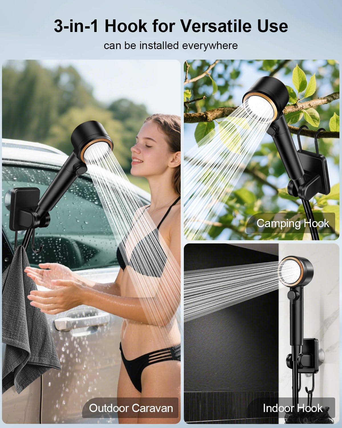 AUTOPkio Portable Camping Shower, 8000mAh Rechargeable Outdoor Shower Pump Kit with Intelligent Display, 4 Spray Modes, IPX8 Waterproof for Travel, Hiking, Car Washing, Pet Bath