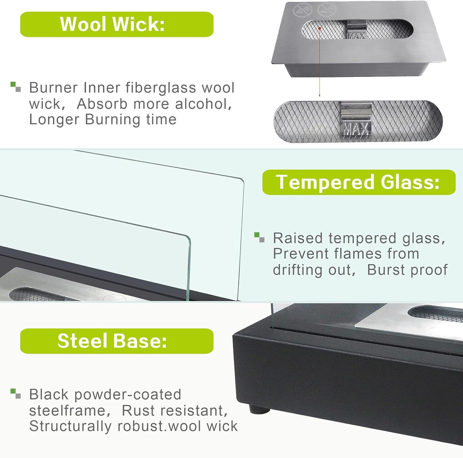 ATR ART TO REAL Tabletop Bioethanol Fireplace,0.5L Tank Large Capacity Bio ethanol Fuel Burner Heater Indoor Outdoor,Portable Table Top Fire Pit,Black