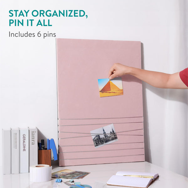 Navaris Photo Pin and Clip Board - Velvet Board for Hanging, Pinning, Displaying Photos, Pictures for Bedroom - Contemporary Pinboard - Pink, Large