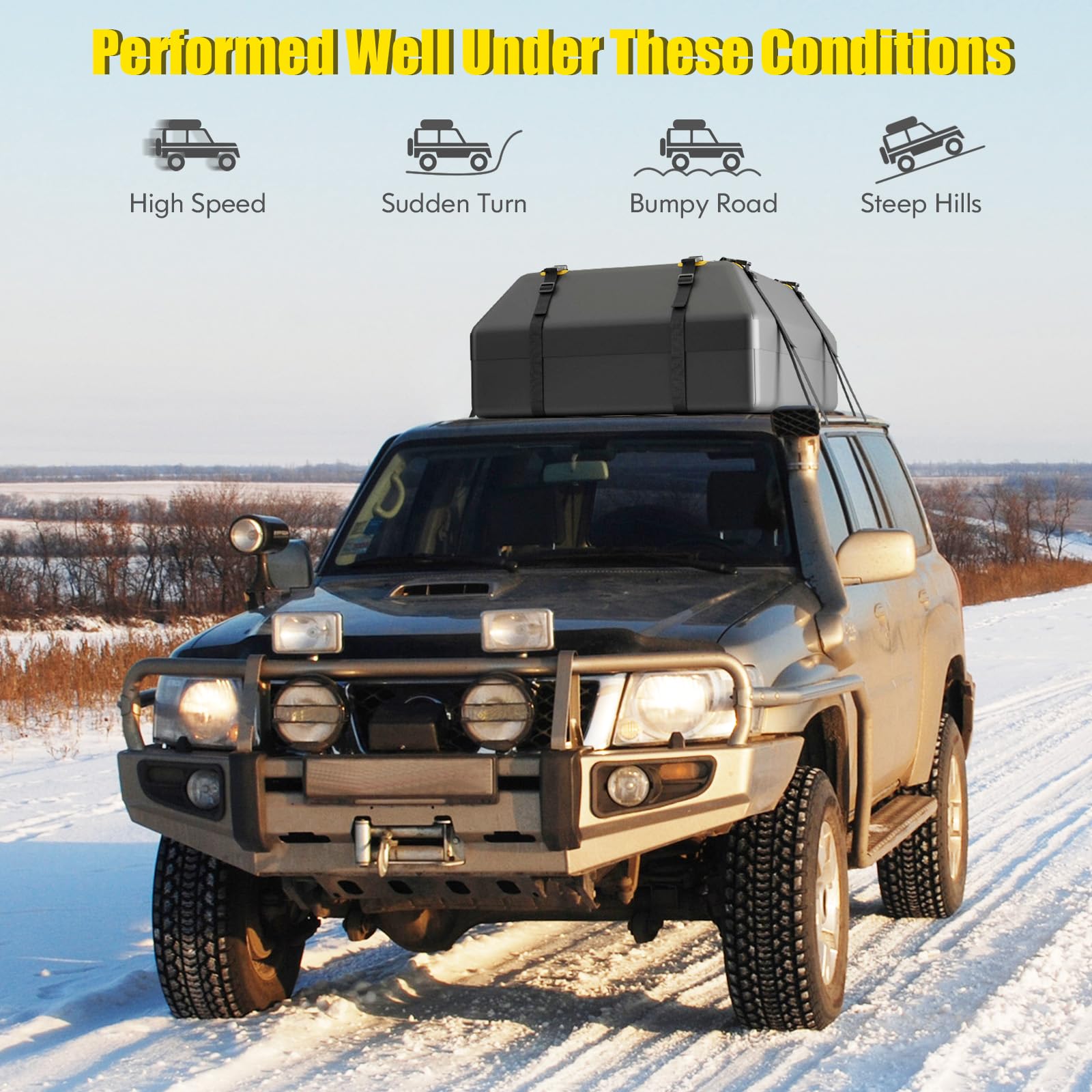 COSTWAY 15/21 Cubic Feet Car Roof Bag, 100% Waterproof Roofing Cargo Carrier with Anti-Slip Mat, Combination Lock & Straps, Rooftop Luggage Storage Box (Black, 21 Cubic Ft/600L)