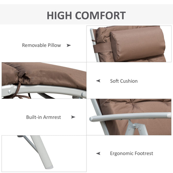 Outsunny Sun Lounger Steel Frame Outdoor Folding Chaise Texteline Lounge Chair Recliner with Headrest & 7 Levels Adjustable Backrest, Cream White