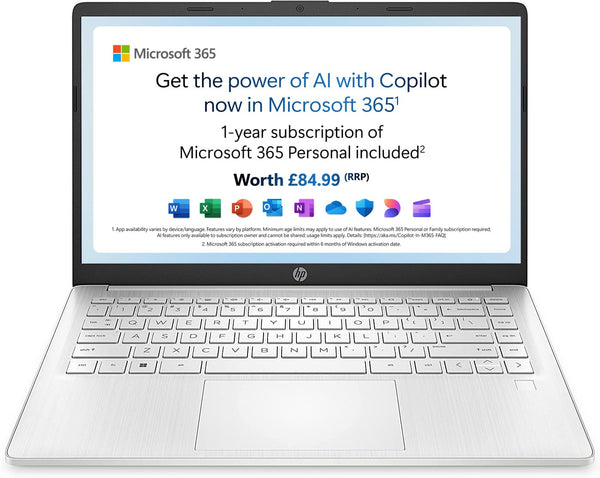 HP 14" Laptop, Intel Core i5-1235U Processor, 8 GB RAM, 512 GB SSD, Intel Iris Xe Graphics, FHD Display, Up to 8hrs battery, Win 11, Dual Speakers, Natural Silver, 14s-dq5005sa